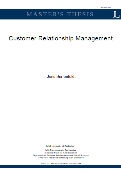 ❞ رسالة  Master's Customer relationship management ❝  ⏤ jens berfenfeldt