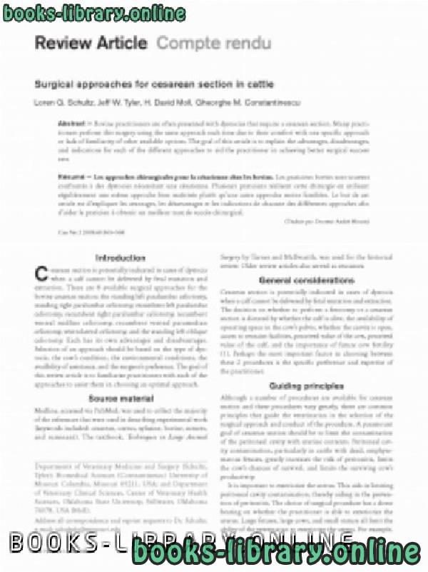 Surgical approaches for cesarean section in cattle