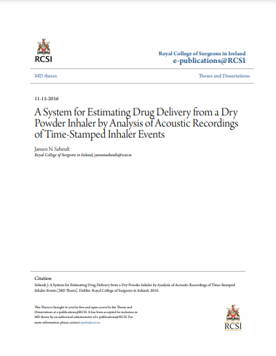 ❞ رسالة رسالة بعنوان : A System for Estimating Drug Delivery from a Dry Powder Inhaler  ❝  ⏤ يانسن ن.سيولت