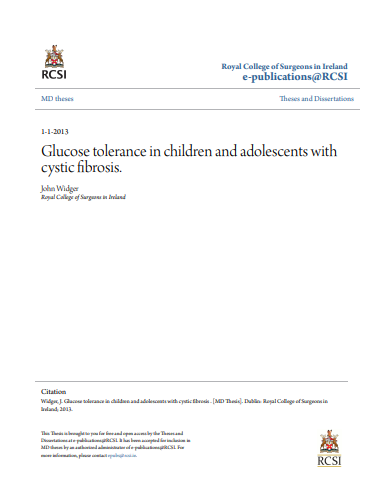 ماجستير بعنوان : Glucose tolerance in children and adolescents with cystic fibrosis 