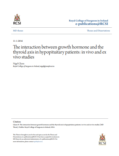 ❞ رسالة ماجستير بعنوان :The interaction between growth hormone and the thyroid axis in hypopituitary patients: in vivo and ex vivo studies ❝  ⏤ Nigel Glynn