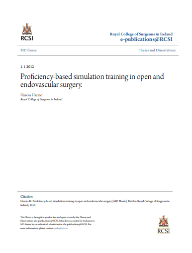 ماجستير بعنوان :Proficiency-based simulation training in open and endovascular surgery