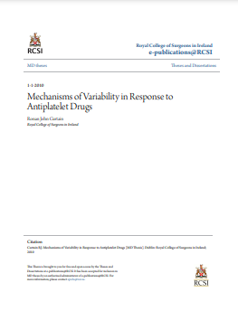 ❞ رسالة  بعنوان :Mechanisms of Variability in Response to Antiplatelet Drugs ❝  ⏤ رونان جون كيرتان