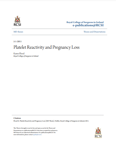 ❞ رسالة  بعنوان :Platelet Reactivity and Pregnancy Loss ❝  ⏤ كارين فلود