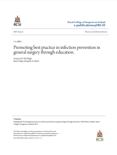 ❞ رسالة  بعنوان :Promoting best practice in infection prevention in general surgery through education ❝  ⏤ شيموس إم ماكهيو