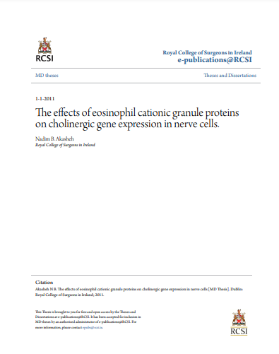  بعنوان :The effects of eosinophil cationic granule proteins on cholinergic gene expression in nerve cells. 