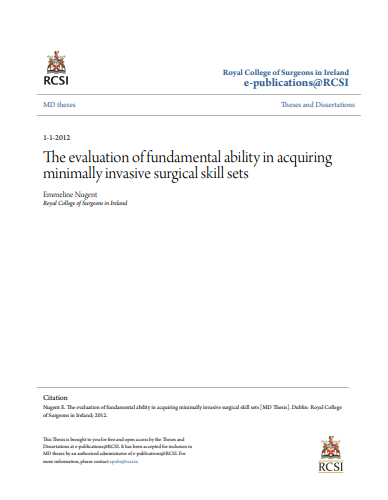 ❞ رسالة  بعنوان :The evaluation of fundamental ability in acquiring minimally invasive surgical skill sets ❝  ⏤ إيميلين نوجينت