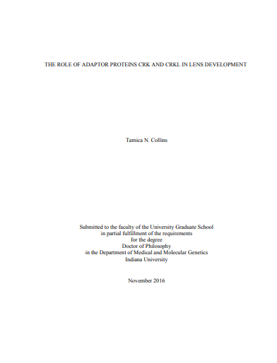 قراءة و تحميل كتاب  بعنوان :THE ROLE OF ADAPTOR PROTEINS CRK AND CRKL IN LENS DEVELOPMENT  PDF