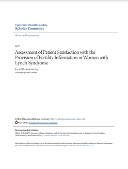 ❞ رسالة  بعنوان :Assessment of Patient Satisfaction with the Provision of Fertility Information in Women with Lynch Syndrome ❝  ⏤ راشيل إليزابيث هيكي