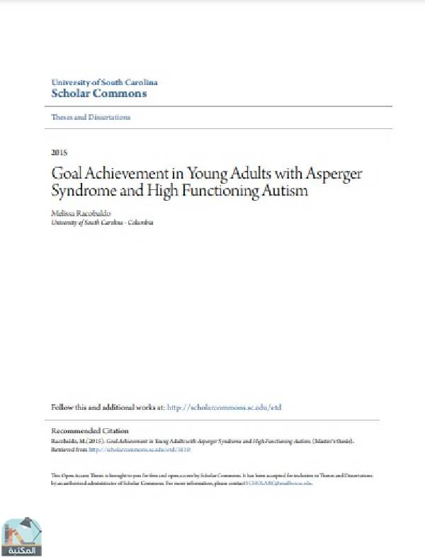 قراءة و تحميل كتابكتاب  بعنوان :Goal Achievement in Young Adults with Asperger Syndrome and High Functioning Autism PDF