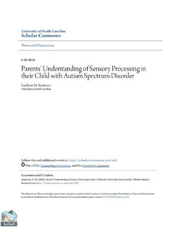 قراءة و تحميل كتابكتاب  بعنوان :Parents’ Understanding of Sensory Processing in their Child with Autism Spectrum Disorder PDF