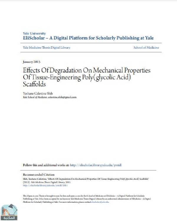 قراءة و تحميل كتابكتاب Effects Of Degradation On Mechanical Properties Of Tissue-Engineering Poly(glycolic Acid) Scaffolds PDF