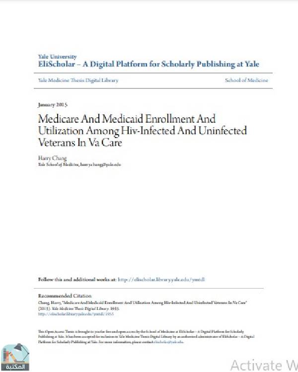 قراءة و تحميل كتابكتاب Medicare And Medicaid Enrollment And Utilization Among Hiv-Infected And Uninfected Veterans In Va Care PDF