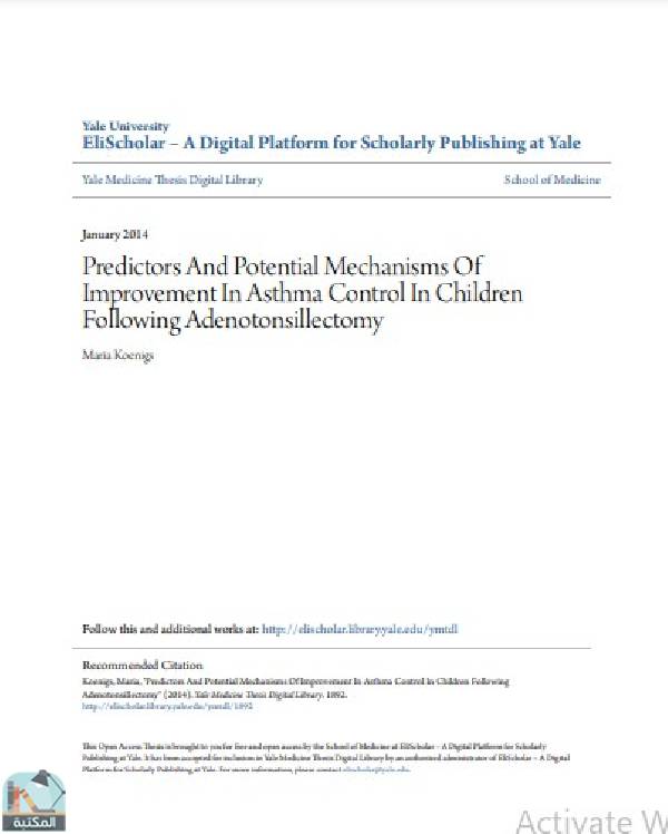 قراءة و تحميل كتابكتاب Predictors And Potential Mechanisms Of Improvement In Asthma Control In Children Following Adenotonsillectomy PDF