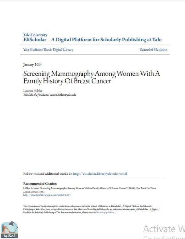 قراءة و تحميل كتابكتاب Screening Mammography Among Women With A Family History Of Breast Cancer PDF