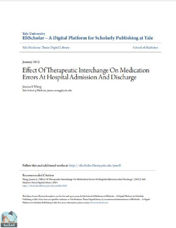 قراءة و تحميل كتابكتاب Effect Of Therapeutic Interchange On Medication Errors At Hospital Admission And Discharge PDF