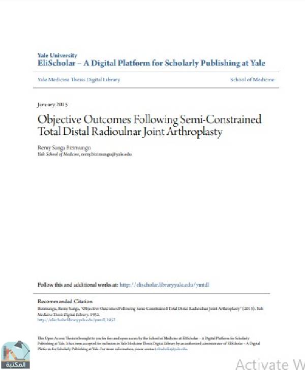 قراءة و تحميل كتابكتاب Objective Outcomes Following Semi-Constrained Total Distal Radioulnar Joint Arthroplasty PDF