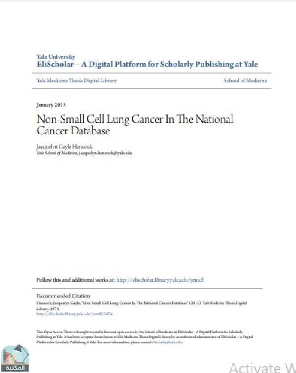 ❞ رسالة Non-Small Cell Lung Cancer In The National Cancer Database ❝  ⏤ Jacquelyn Gayle Hancock