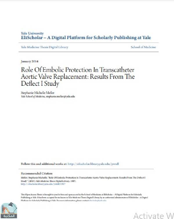 قراءة و تحميل كتاب Role Of Embolic Protection In Transcatheter Aortic Valve Replacement: Results From The Deflect I Study PDF