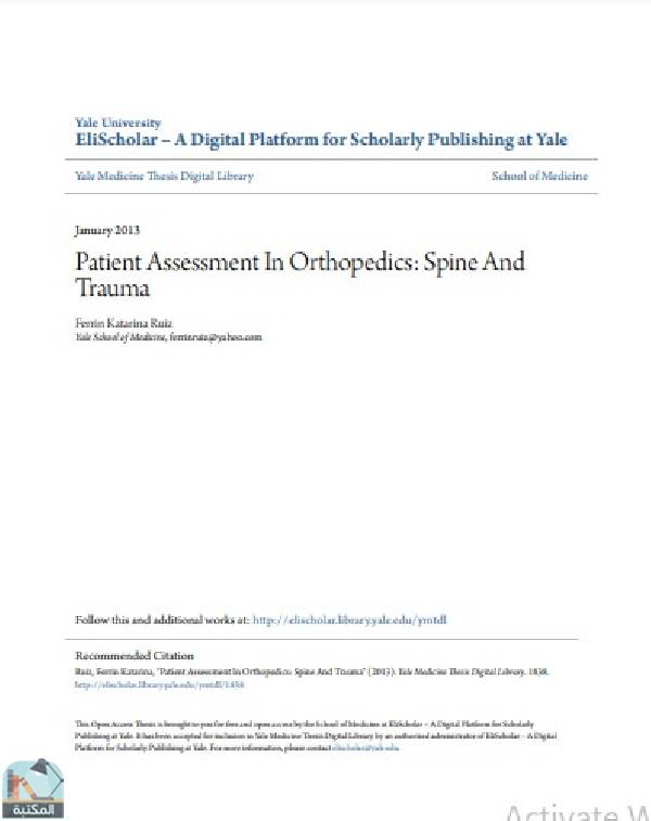 ❞ رسالة Patient Assessment In Orthopedics: Spine And Trauma ❝  ⏤ Ferrin Katarina Ruiz