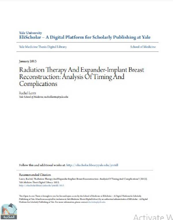 قراءة و تحميل كتابكتاب Radiation Therapy And Expander-Implant Breast Reconstruction: Analysis Of Timing And Complications PDF