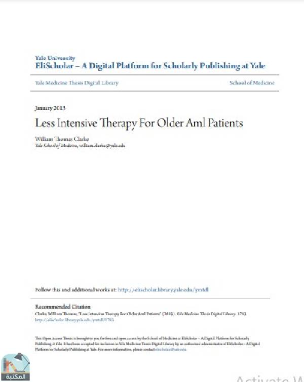 ❞ رسالة Less Intensive Therapy For Older Aml Patients ❝  ⏤ William Thomas Clarke