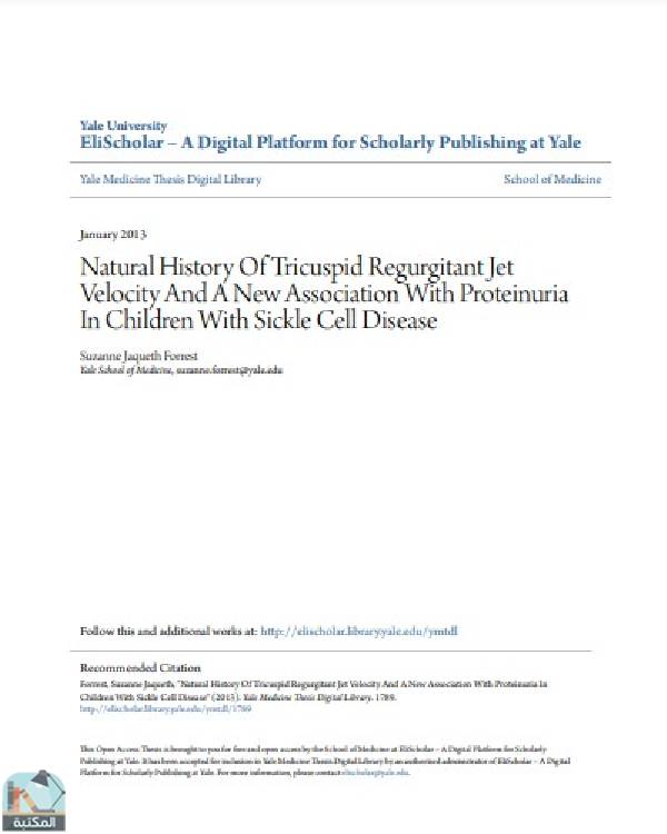 قراءة و تحميل كتابكتاب Natural History Of Tricuspid Regurgitant Jet Velocity And A New Association With Proteinuria In Children With Sickle Cell Disease PDF