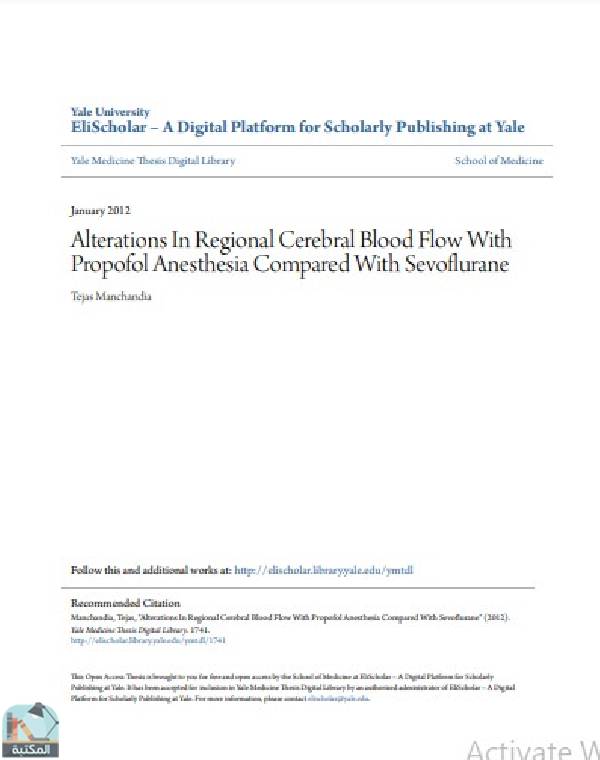 قراءة و تحميل كتابكتاب Alterations In Regional Cerebral Blood Flow With Propofol Anesthesia Compared With Sevoflurane PDF