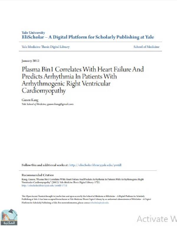 قراءة و تحميل كتاب Plasma Bin1 Correlates With Heart Failure And Predicts Arrhythmia In Patients With Arrhythmogenic Right Ventricular Cardiomyopathy PDF