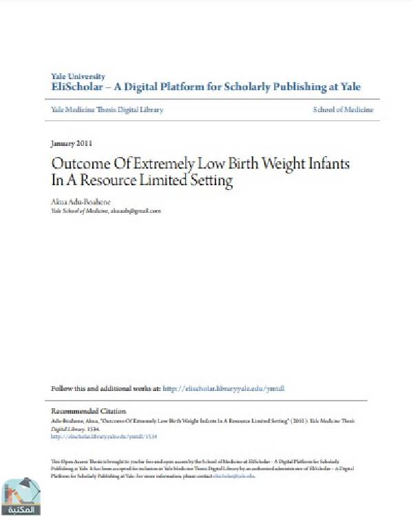 قراءة و تحميل كتاب Outcome Of Extremely Low Birth Weight Infants In A Resource Limited Setting PDF