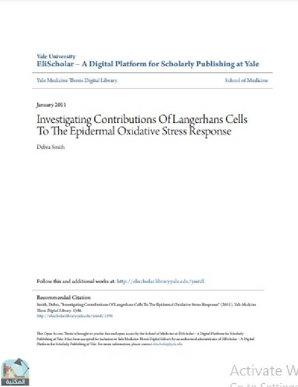 قراءة و تحميل كتاب Investigating Contributions Of Langerhans Cells To The Epidermal Oxidative Stress Response PDF