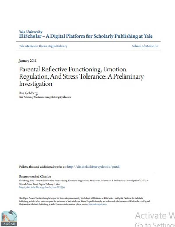 قراءة و تحميل كتابكتاب Parental Reflective Functioning, Emotion Regulation, And Stress Tolerance: A Preliminary Investigation PDF