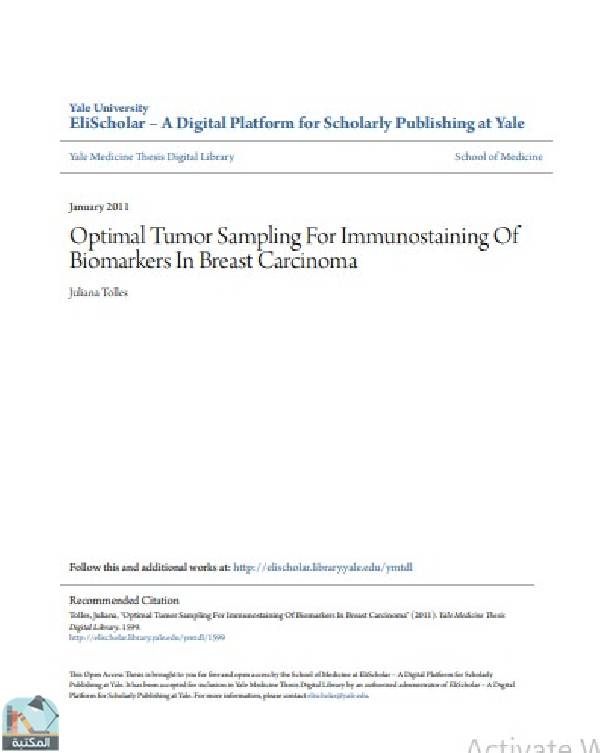 قراءة و تحميل كتابكتاب Optimal Tumor Sampling For Immunostaining Of Biomarkers In Breast Carcinoma PDF