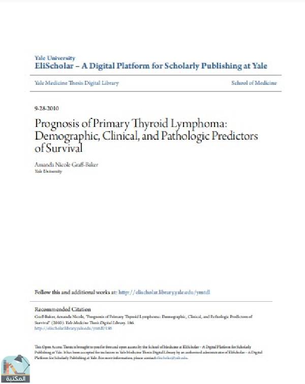قراءة و تحميل كتابكتاب Prognosis of Primary Thyroid Lymphoma: Demographic, Clinical, and Pathologic Predictors of Survival PDF
