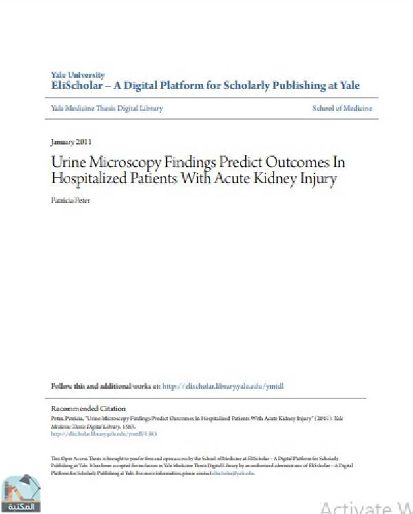قراءة و تحميل كتاب Urine Microscopy Findings Predict Outcomes In Hospitalized Patients With Acute Kidney Injury PDF