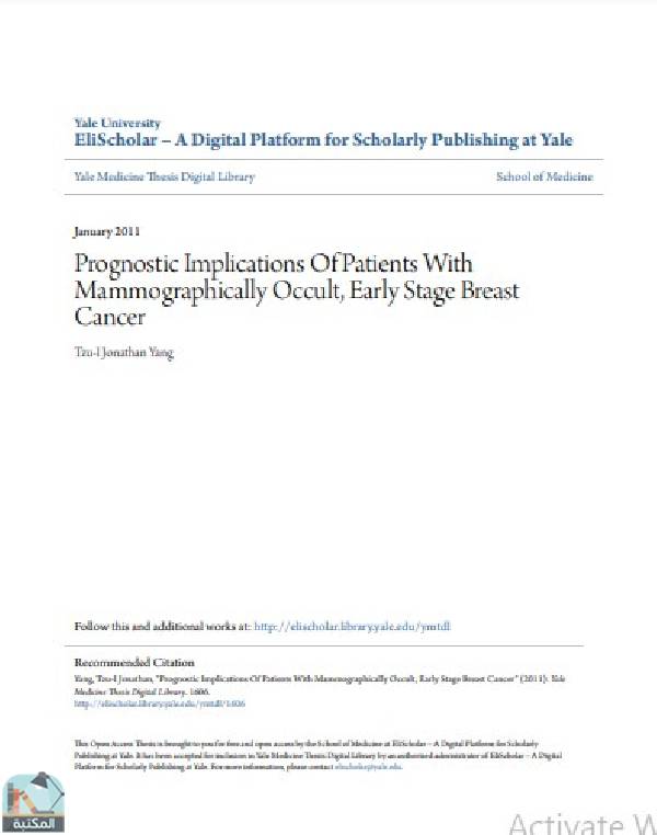 قراءة و تحميل كتاب Prognostic Implications Of Patients With Mammographically Occult, Early Stage Breast Cancer PDF