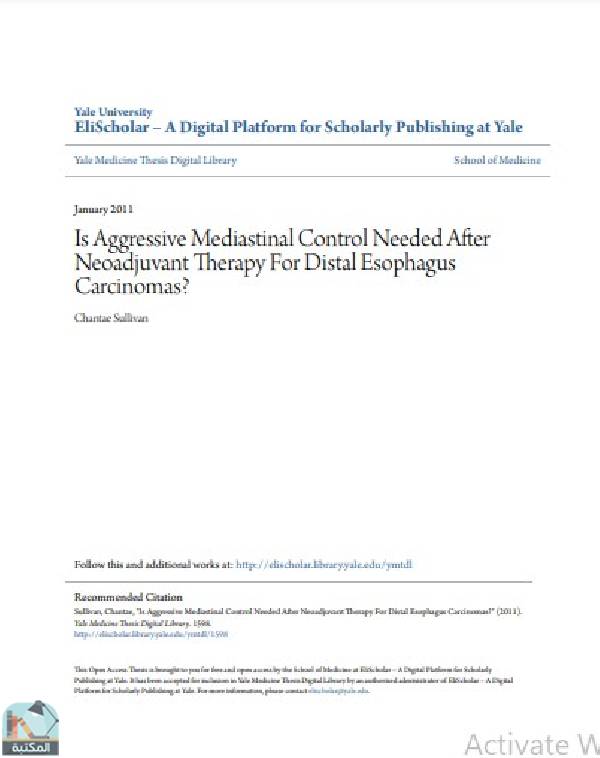 قراءة و تحميل كتاب Is Aggressive Mediastinal Control Needed After Neoadjuvant Therapy For Distal Esophagus Carcinomas? PDF