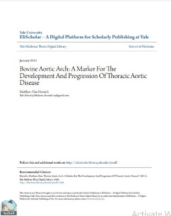 ❞ رسالة Bovine Aortic Arch: A Marker For The Development And Progression Of Thoracic Aortic Disease ❝  ⏤ Matthew Alan Hornick