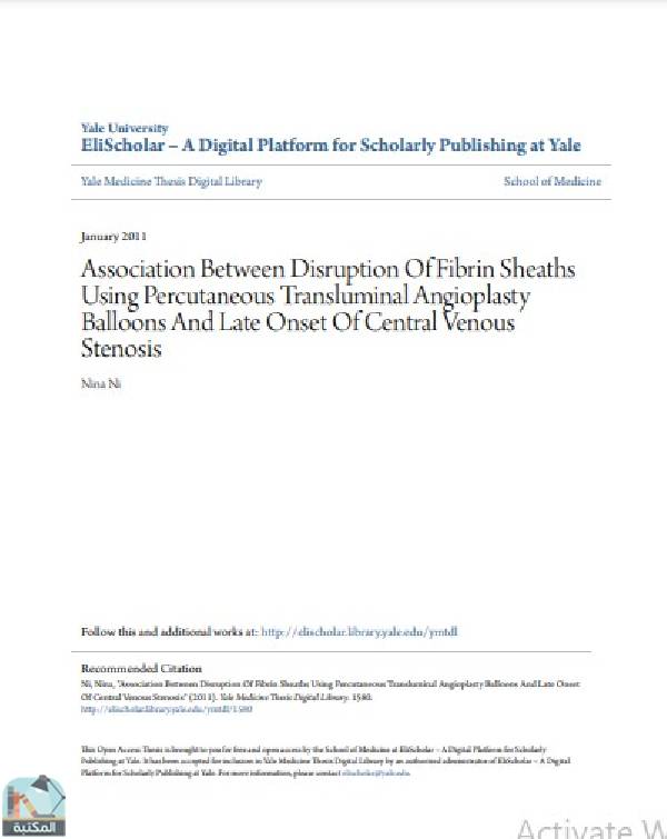 قراءة و تحميل كتابكتاب Association Between Disruption Of Fibrin Sheaths Using Percutaneous Transluminal Angioplasty Balloons And Late Onset Of Central Venous Stenosis PDF