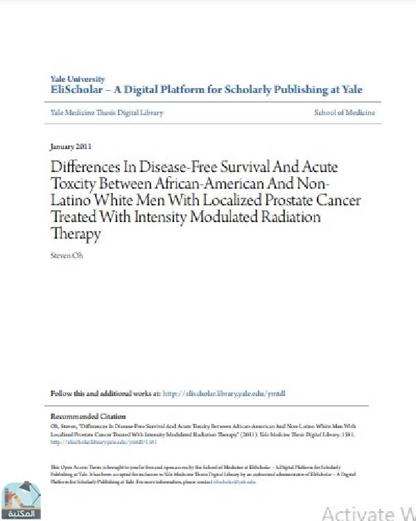 Differences In Disease-Free Survival And Acute Toxcity Between African-American And NonLatino White Men With Localized Prostate Cancer Treated With Intensity Modulated Radiation Therapy