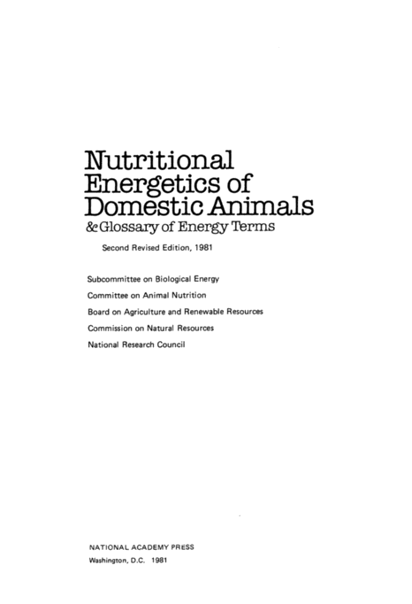 قراءة و تحميل كتابكتاب Nutritional Energetics of Domestic Animals and Glossary of Energy Terms PDF