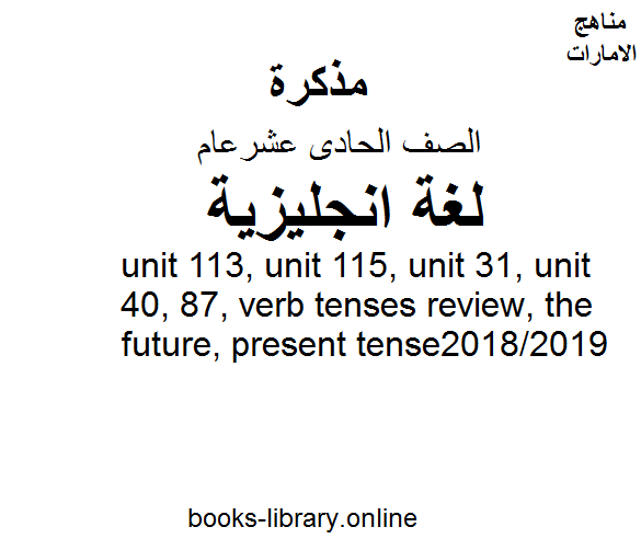 قراءة و تحميل كتاب unit 113, unit 115, unit 31, unit 40, 87, verb tenses review, the future, present tense  للفصل الثالث, للعام الدراسي 2018/2019 PDF