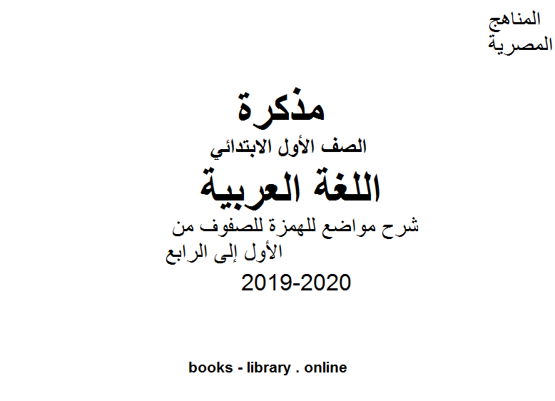 قراءة و تحميل كتابكتاب شرح مواضع للهمزة للصفوف من الأول إلى الرابع للفصل الأول من العام الدراسي 2019-2020 PDF