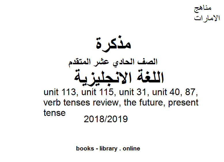 قراءة و تحميل كتابكتاب unit 113, unit 115, unit 31, unit 40, 87, verb tenses review, the future, present tense  للفصل الثالث, للعام الدراسي 2018/2019 PDF