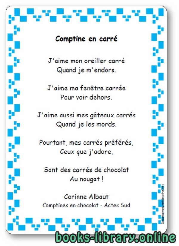 قراءة و تحميل كتابكتاب « Comptine en carré », une comptine de Corinne Albaut PDF