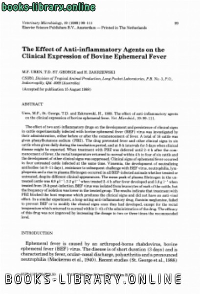 قراءة و تحميل كتابكتاب The Effect of Antiinflammatory Agents on the Clinical Expression of Bovine Ephemeral Fever PDF