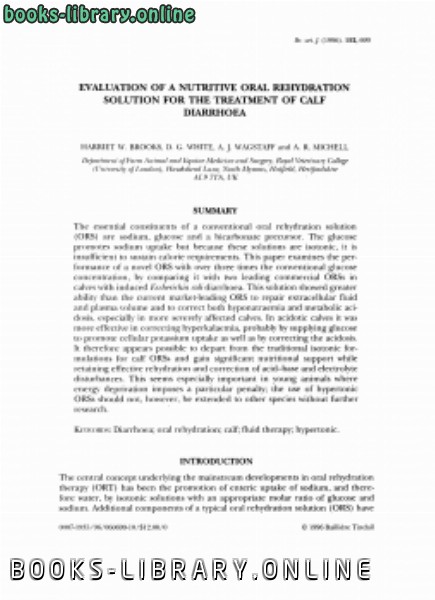 قراءة و تحميل كتاب Evaluation of a nutritive oral rehydration solution for the treatment of calf diarrhoea PDF