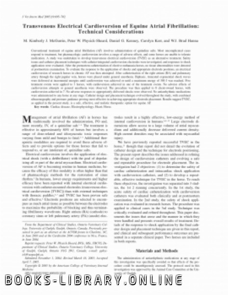 قراءة و تحميل كتابكتاب Transvenous Electrical Cardioversion of Equine Atrial Fibrillation Technical Considerations (p 695702) PDF