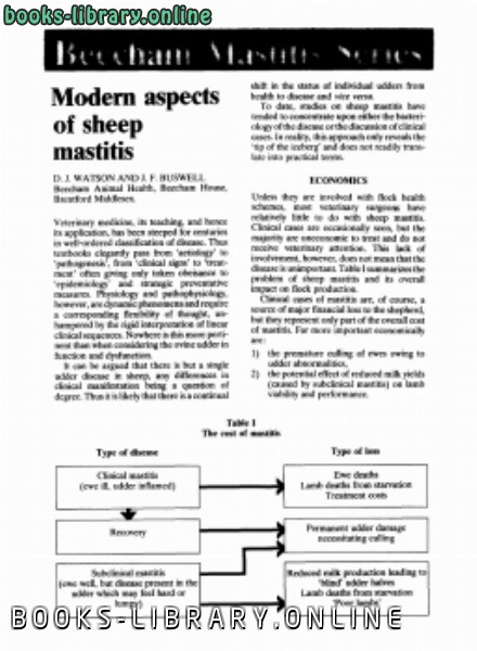قراءة و تحميل كتابكتاب Modern aspects of sheep mastitis PDF