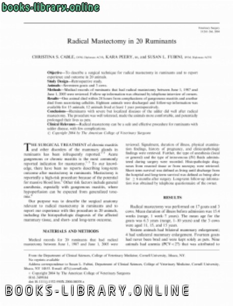 Radical Mastectomy in 20 Ruminants